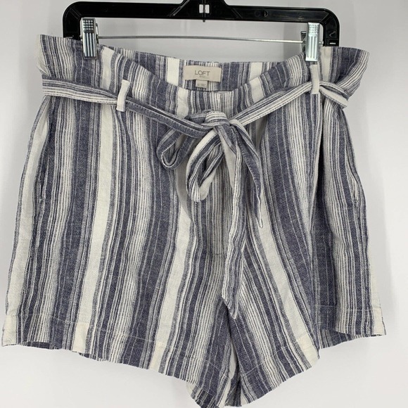 Ann Taylor LOFT Outlet NWT Belted Flat Front Pockets Linen Blend Shorts sz 12 - Picture 1 of 8